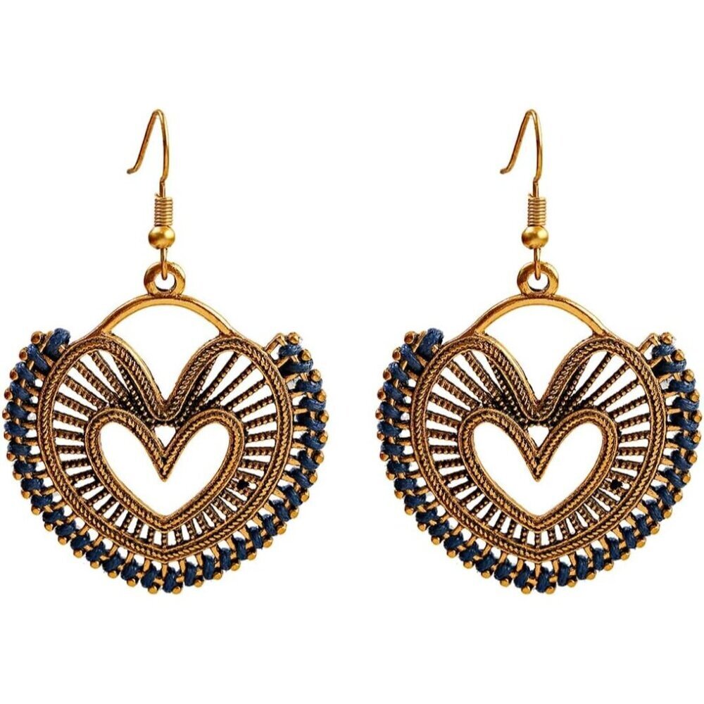 Heart Shaped Braided Rope Boho Dangle Statement Vintage Dainty Earring for Women